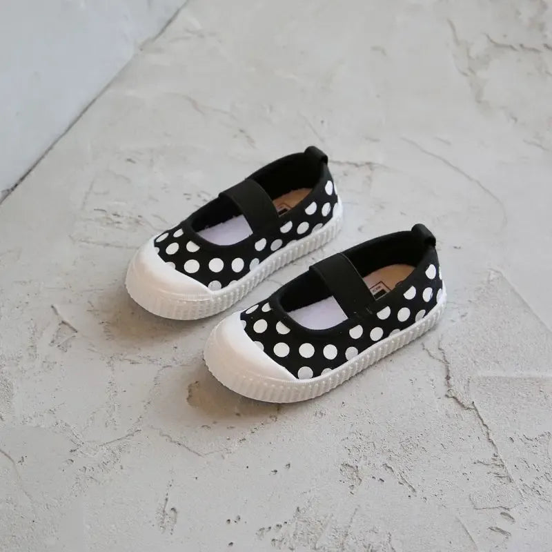 ベビー用靴 Black dot / 13 (length 13cm) ベビー キッズ みずたま チェック さくらんぼ あひる スマイル キャンバス バレエ シューズ 上履き【mh0003509】