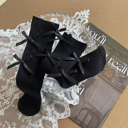 ベビー用靴下・タイツ Black / free 1-13year キッズソックス リボンハイソックス【mh0007562】