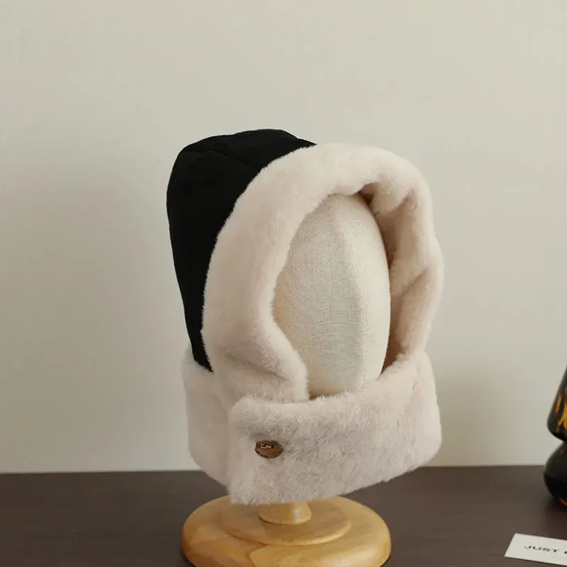 ベビー用帽子 Black / One Size キッズ帽子 フェイクムートンマフラードッキングフードキャップ【mh0007909】