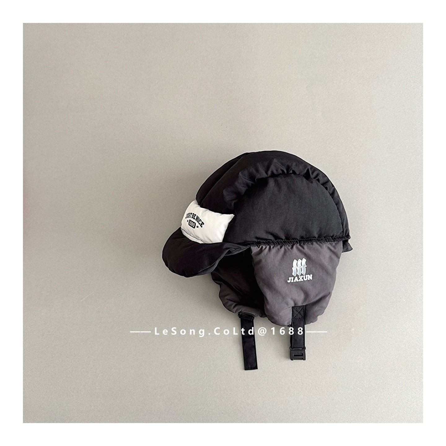 ベビー用帽子 Black / One Size キッズ帽子 耳当て付き 中綿 防寒 スキー帽 フライトハット【mh0011824】