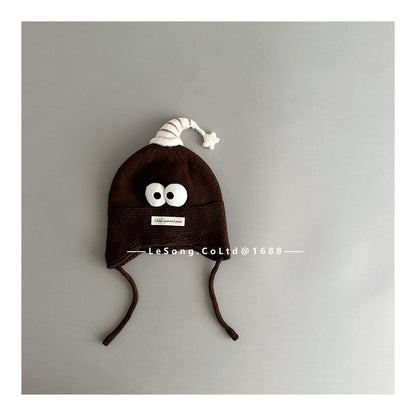 ベビー用帽子 Black / One Size ベビー帽子 アイボール 目玉ワッペン ニットキャップ【mh0011826】