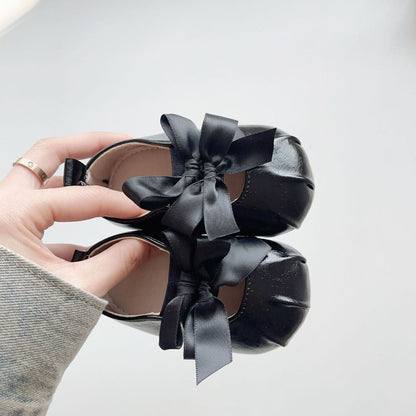 ベビー用靴 Black / S (inseam 11 cm) ベビーシューズ タックリボンフラットバレエシューズ【mh0009714】