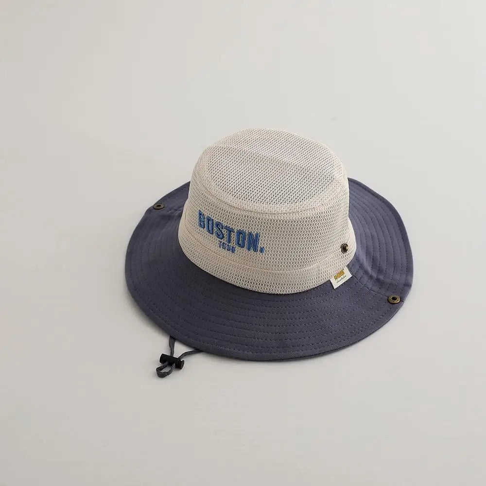 ベビー用帽子 blue / 48-52cm / 取り寄せ（7〜30日） キッズ帽子 メッシュ サファリハット ハット レターロゴ刺繍 サマーハット