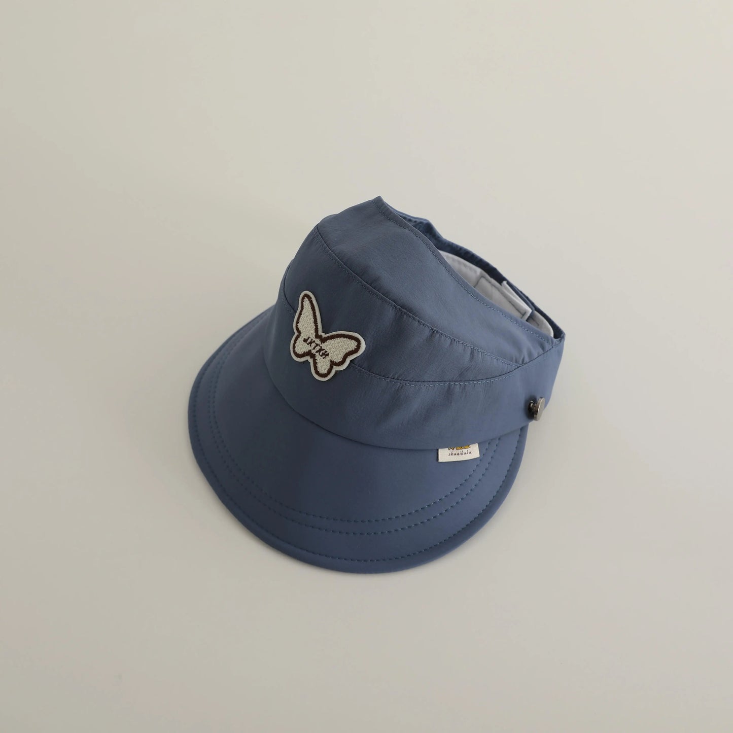 ベビー用帽子 blue / 48-52cm / 取り寄せ（7〜30日） キッズ帽子 サンバイザー 日除け バタフライ蝶ワッペン サマーハット