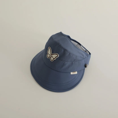 ベビー用帽子 blue / 48-52cm / 取り寄せ（7〜30日） キッズ帽子 サンバイザー 日除け バタフライ蝶ワッペン サマーハット