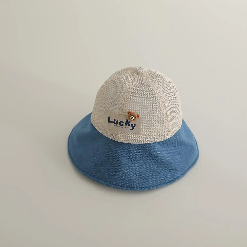 ベビー用帽子 blue / 48-52cm / 取り寄せ（7〜30日） キッズ帽子 メッシュ バケットハット ベアくまタグ サマーハット