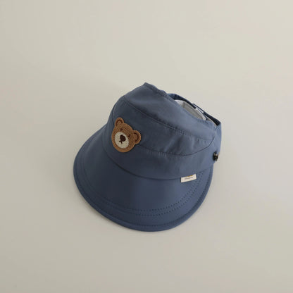 ベビー用帽子 blue / 48-52cm / 取り寄せ（7〜30日） キッズ帽子 サンバイザー 日除け ベアくまワッペン サマーハット