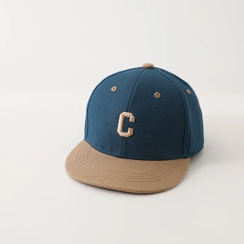 ベビー用帽子 blue / 48-53cm キッズ帽子 キャップ 野球帽 レターロゴワッペン バイカラー 5カラー