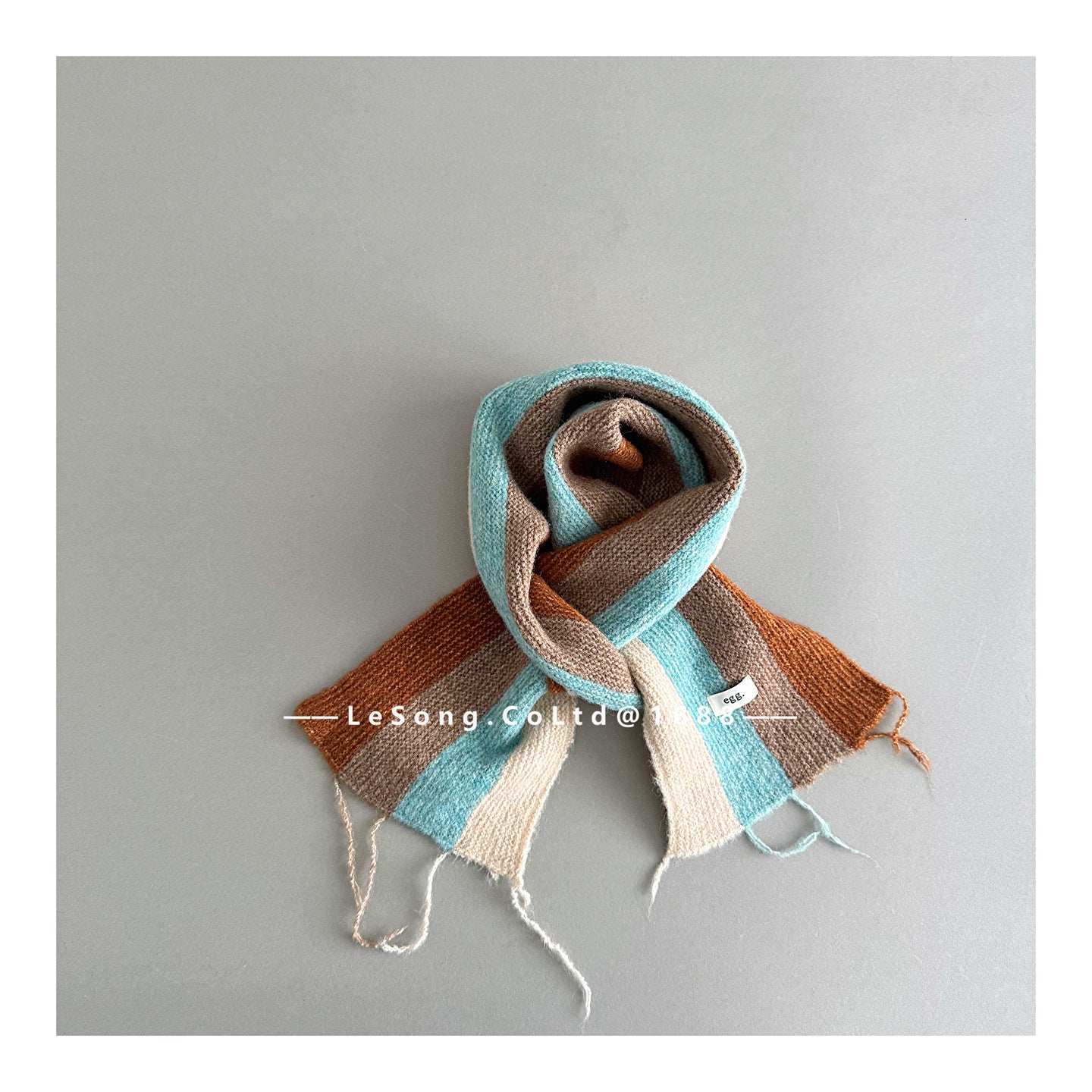 ネックウォーマー Blue-brown / One Size キッズマフラー カラフルストライプ ニット ネックウォーマー【mh0011845】