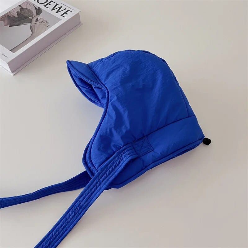 ベビー用帽子 blue / one size キッズ帽子 フード フーディ 帽子 防寒 耳当て 6カラー ユニセックス 男の子 女の子