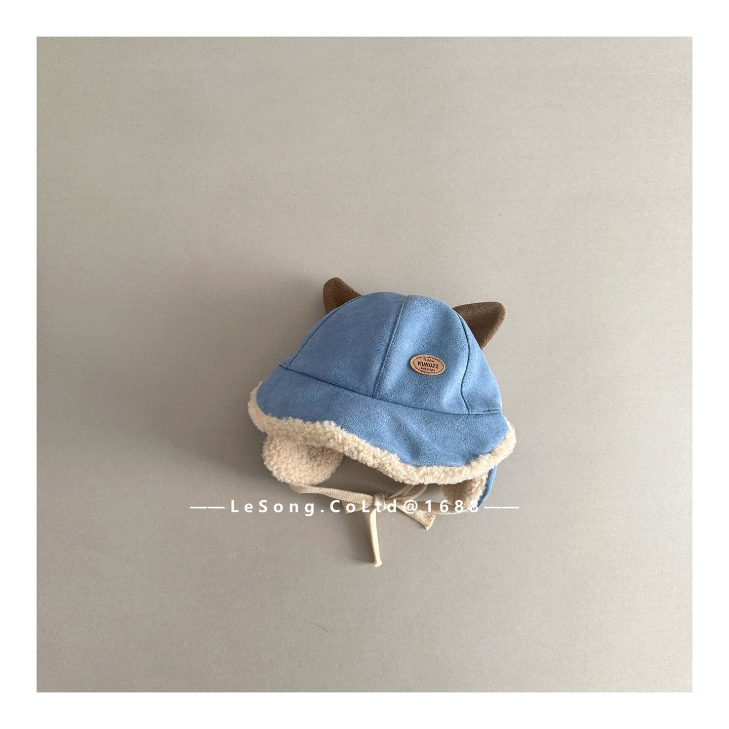 ベビー用帽子 Blue / One Size ベビー帽子 耳付き ねこ耳 スエード調 フリース 防寒 つば付き【mh0011595】