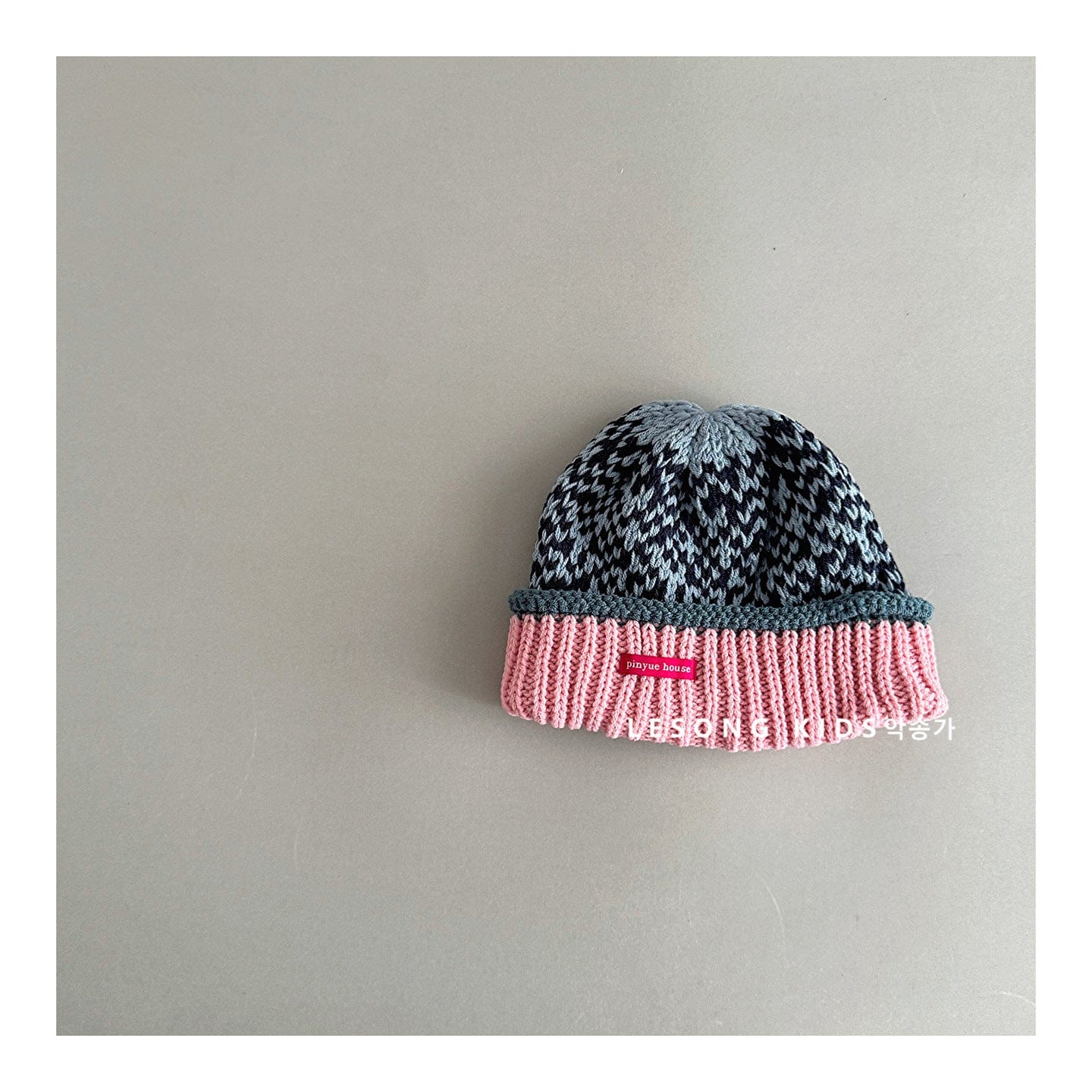 ベビー用帽子 Blue / One Size キッズ ニット帽 ドーパミンカラー マルチカラー 総柄 ビーニー【mh0011600】