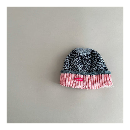 ベビー用帽子 Blue / One Size キッズ ニット帽 ドーパミンカラー マルチカラー 総柄 ビーニー【mh0011600】