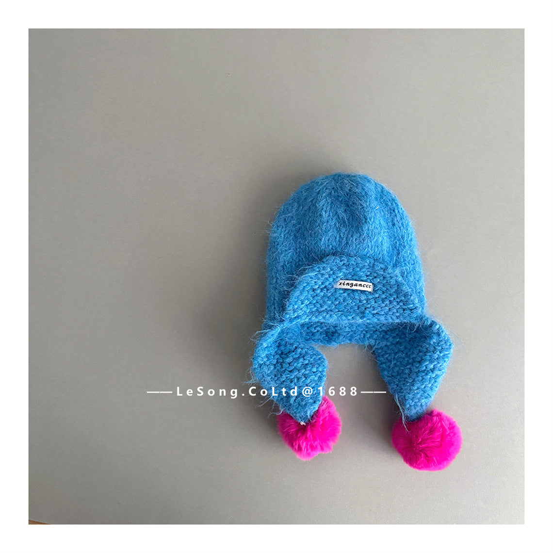 ベビー用帽子 Blue / One Size キッズ帽子 キャンディカラー ニットキャップ 耳当て付き トラッパー【mh0011819】