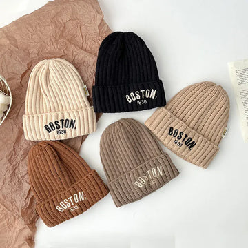 ベビー用帽子 キッズ帽子 ニットキャップ ニット帽 ワッチキャップ BOSTON レターロゴ刺繍【mh0006403】