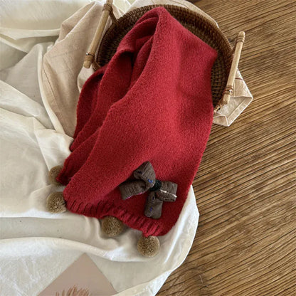 ネックウォーマー bowknot / One Size キッズマフラー リボンフリルレッドネックウォーマースカーフ【mh0008196】