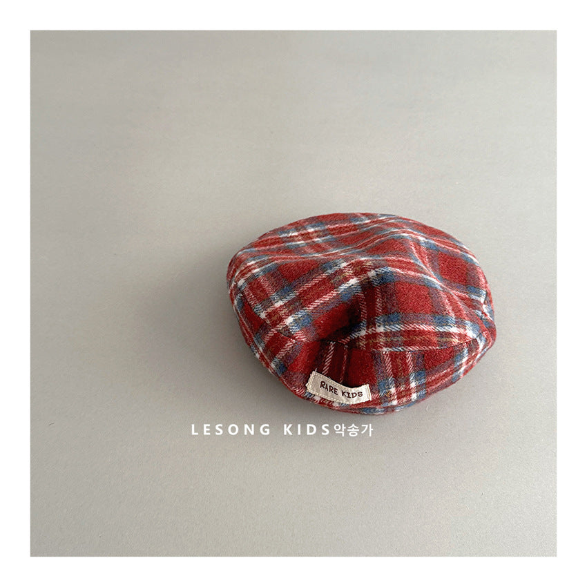 ベビー用帽子 Brick Red / One Size キッズ帽子 チェック ベレー帽 キャスケット【mh0011841】