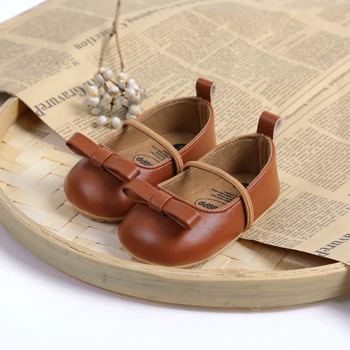 ベビー用靴 Brown / 11cm (0-6 Months) ベビーシューズ バレエシューズ ストラップ フラットシューズ リボン プチフォーマル ファーストシューズ 靴 5カラー【mh0006100】