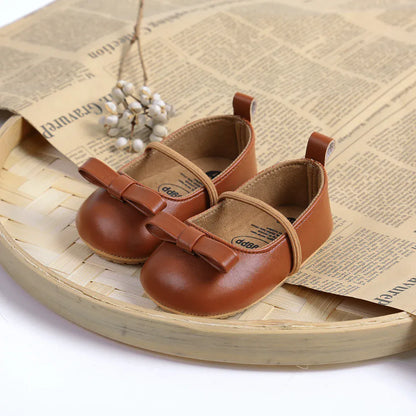 ベビー用靴 Brown / 11cm (0-6 Months) ベビーシューズ バレエシューズ ストラップ フラットシューズ リボン プチフォーマル ファーストシューズ 靴 5カラー【mh0006100】