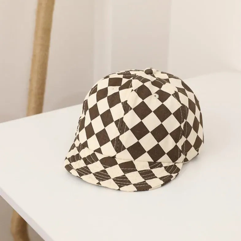 ベビー用帽子 Brown / 45-50CM ベビー チェッカー ダイヤ チェック みずたま キャップ ハット 帽子【mh0003489】