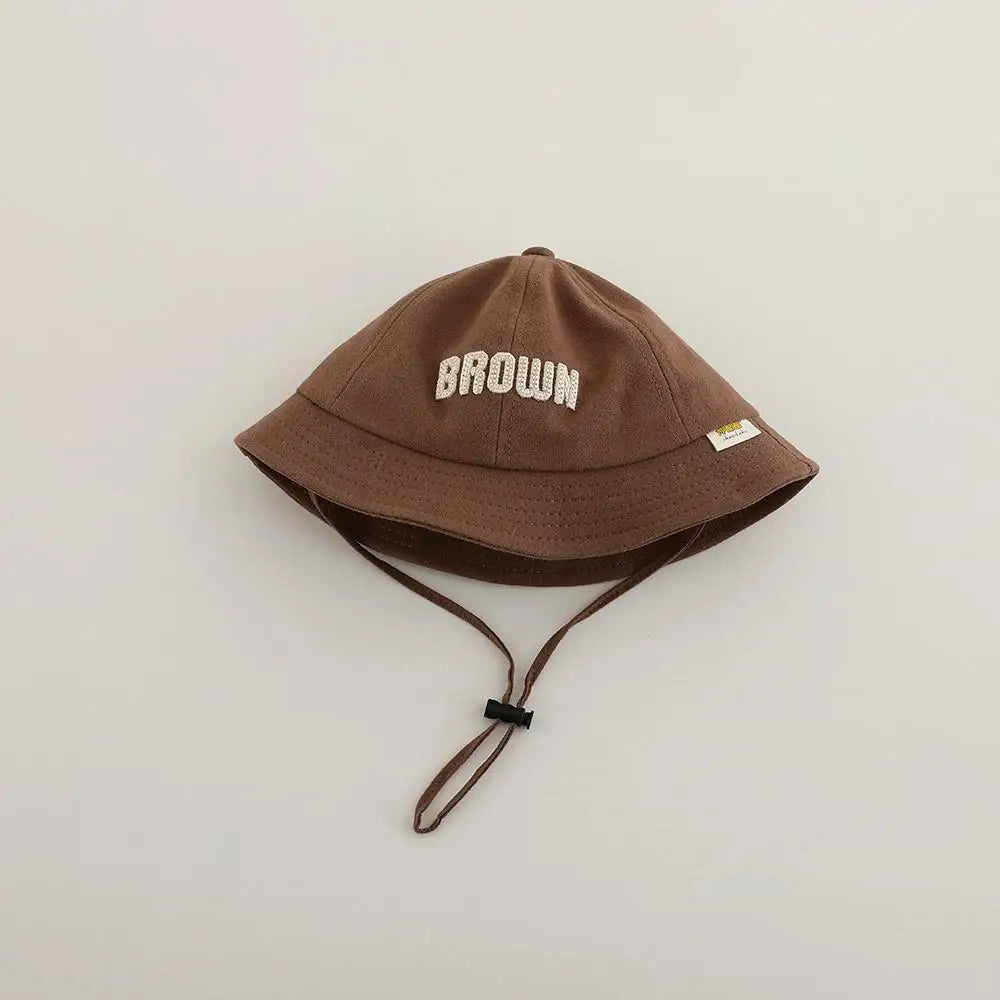 ベビー用帽子 brown / 48-50cm キッズ帽子 バケットハット サファリハット レターロゴ刺繍【mh0005079】