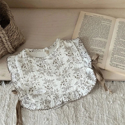 よだれかけ brown floral / 0-30 Months ベビースタイ ビブベスト よだれかけ ショール 前かけ フリル リボン フラワー花柄/水玉【mh0006401】