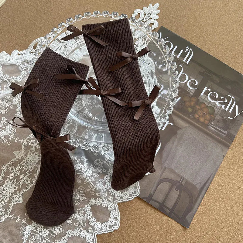 ベビー用靴下・タイツ Brown / free 1-13year キッズソックス リボンハイソックス【mh0007562】