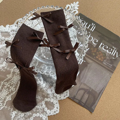 ベビー用靴下・タイツ Brown / free 1-13year キッズソックス リボンハイソックス【mh0007562】