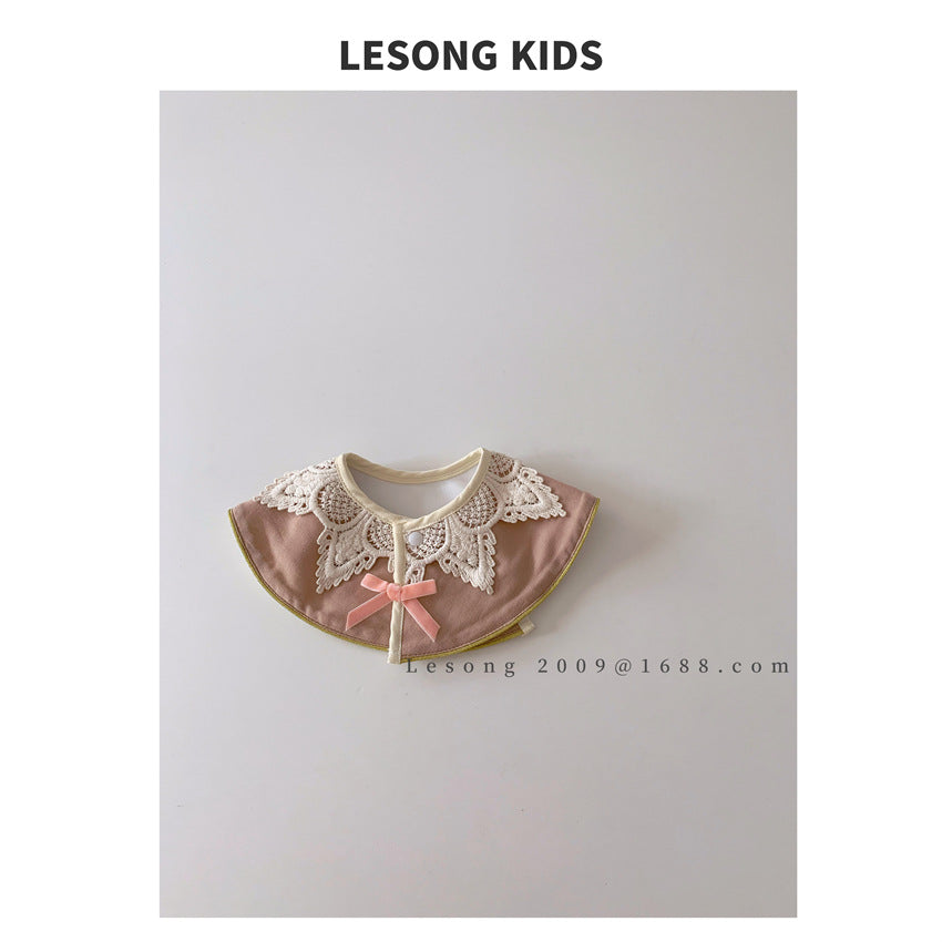 よだれかけ Brown ベビースタイ ビブ サークル 円形 レース リボン よだれかけ【mh0011828】