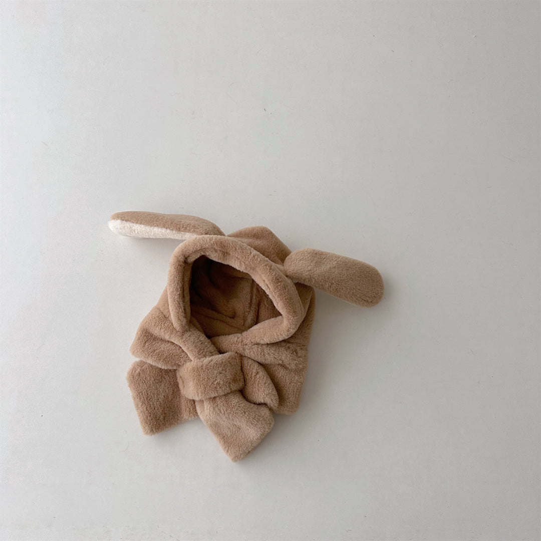 ベビー用帽子 Brown / One Size ベビーキッズマフラー付き帽子 耳付き帽子 ネックウォーマー イヤーマフ ボアフリース 3カラー ユニセックス 男の子 女の子 子供服【mh0003242】