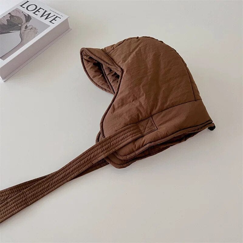 ベビー用帽子 brown / one size キッズ帽子 フード フーディ 帽子 防寒 耳当て 6カラー ユニセックス 男の子 女の子