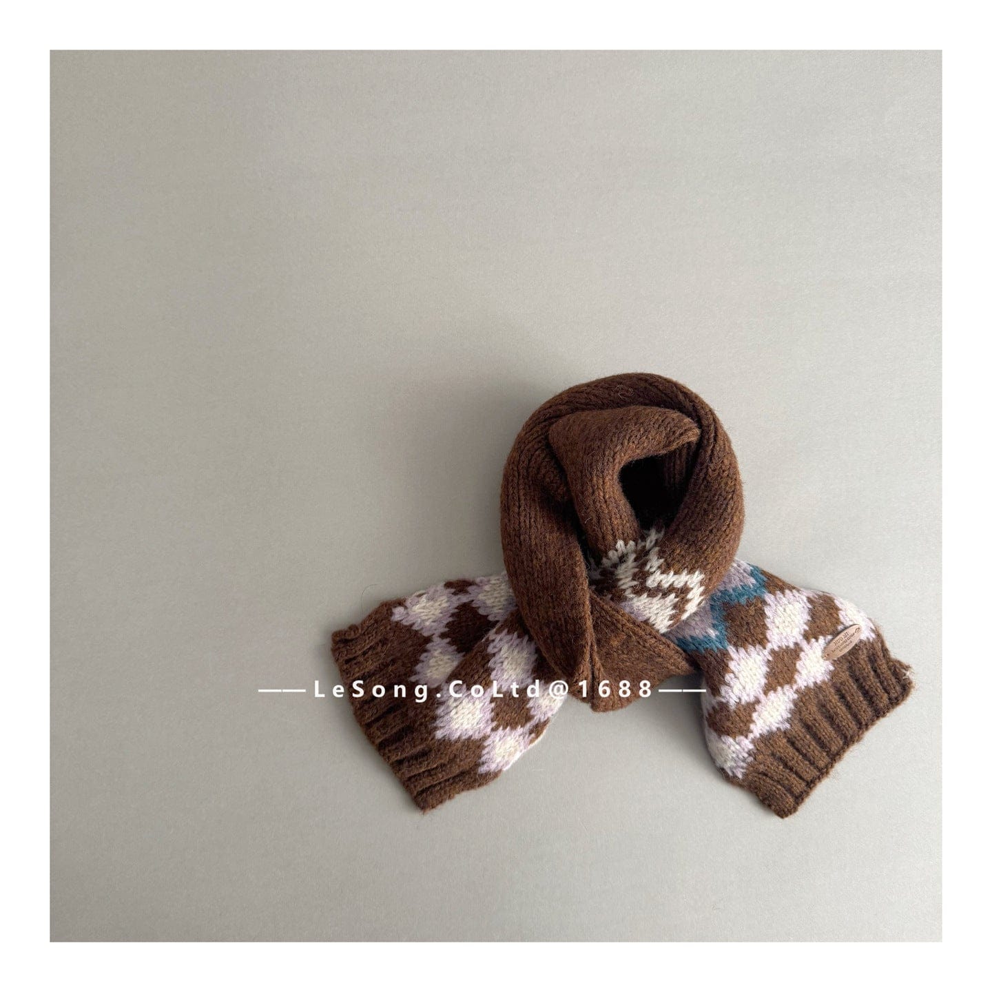 ネックウォーマー Brown / One Size キッズ マフラー ニット 幾何学柄 ノルディック 韓国風 防寒【mh0011592】