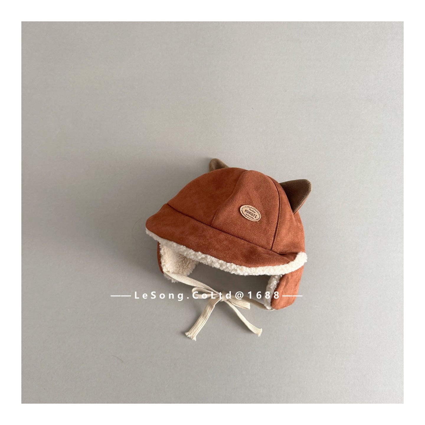 ベビー用帽子 Brown / One Size ベビー帽子 耳付き ねこ耳 スエード調 フリース 防寒 つば付き【mh0011595】