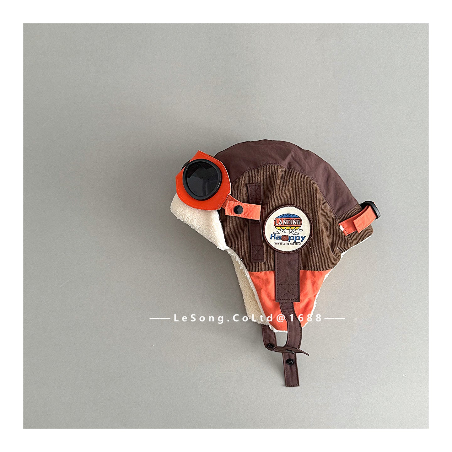 ベビー用帽子 Brown / One Size キッズ帽子 ゴーグル 耳当て付き フライトキャップ パイロット帽【mh0011836】