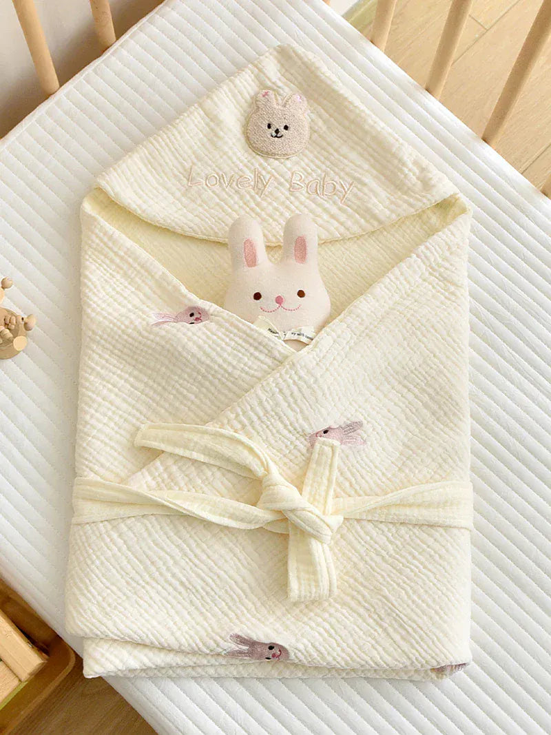 ベビーブランケット・タオル bunny / 90X90cm ベビーブランケット おくるみ スワドル ベアくま うさぎバニー 刺繍