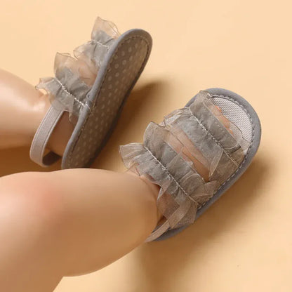 ベビー用靴 C-679grey / 11cm 0-6 Months ベビーシューズ サンダル チュチュチュールフリル ストラップシューズ ファーストシューズ 靴【mh0005702】