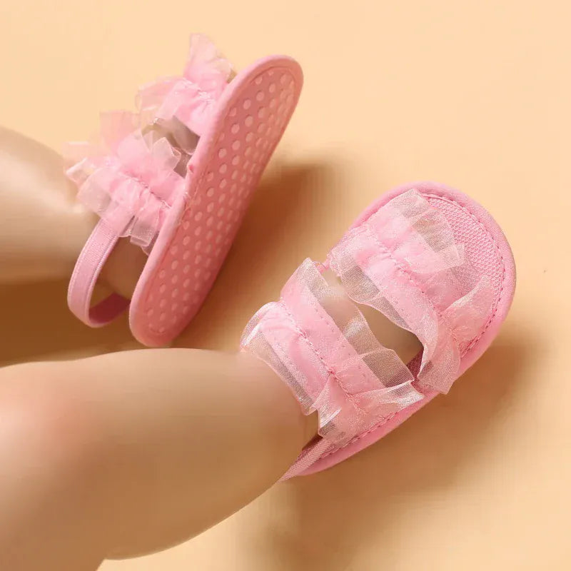 ベビー用靴 C-679pink / 11cm 0-6 Months ベビーシューズ サンダル チュチュチュールフリル ストラップシューズ ファーストシューズ 靴【mh0005702】