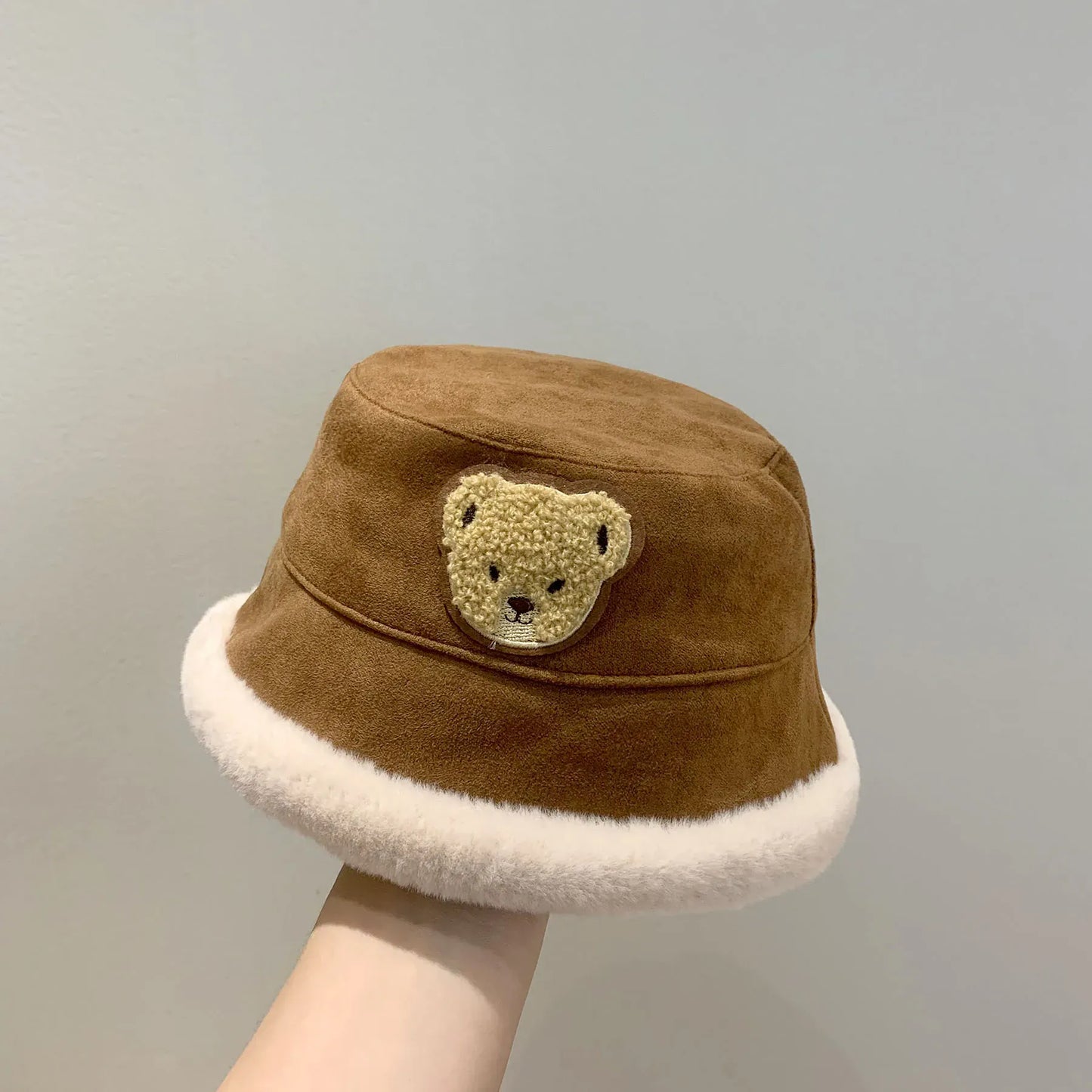 ベビー用帽子 caramel / 46-52cm キッズ帽子 バケットハット ボアフリース 防寒 クマベアワンポイント 5カラー ユニセックス 男の子 女の子 子供服