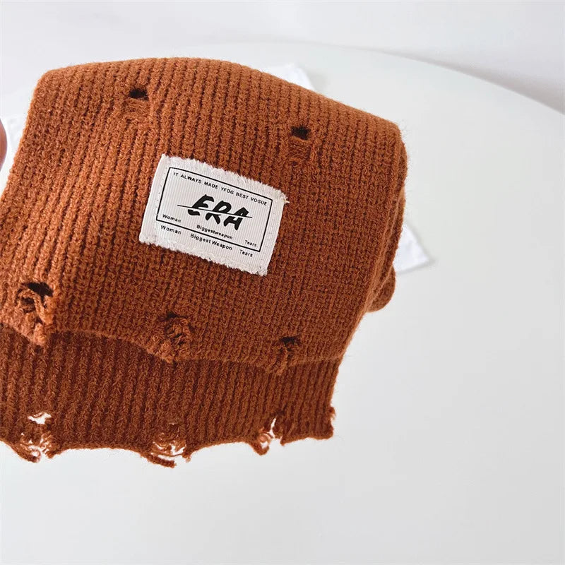 ネックウォーマー Caramel / One Size キッズマフラー ネックウォーマー ニットスカーフ 無地 ダメージ加工【mh0004136】