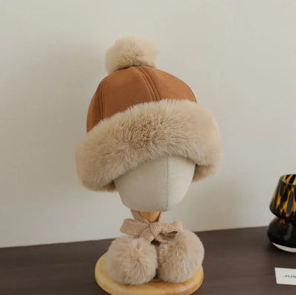 ベビー用帽子 Caramel / One Size キッズ帽子 フェイクムートンポンポン付きファーフリースキャップ【mh0007908】