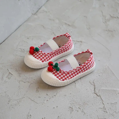 ベビー用靴 Cherry / 13 (length 13cm) ベビー キッズ みずたま チェック さくらんぼ あひる スマイル キャンバス バレエ シューズ 上履き【mh0003509】