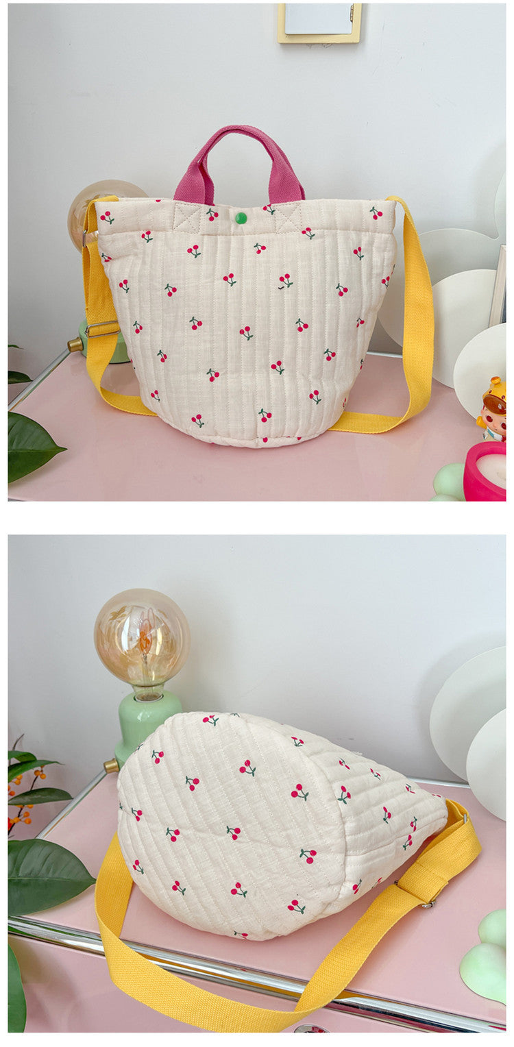 マザーズバッグ Cherry キルティング フラワー 刺繍 さくらんぼ トートバッグ メッセンジャー ママバッグ【mh0002117】