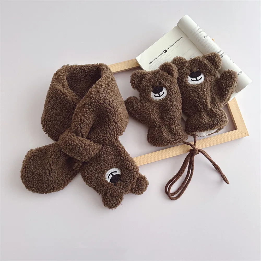 ネックウォーマー Coffee キッズマフラー ミトン 2点セット 手袋 クマベア うさぎラビット 3カラー ユニセックス 男の子 女の子 子供服【mh0003326】