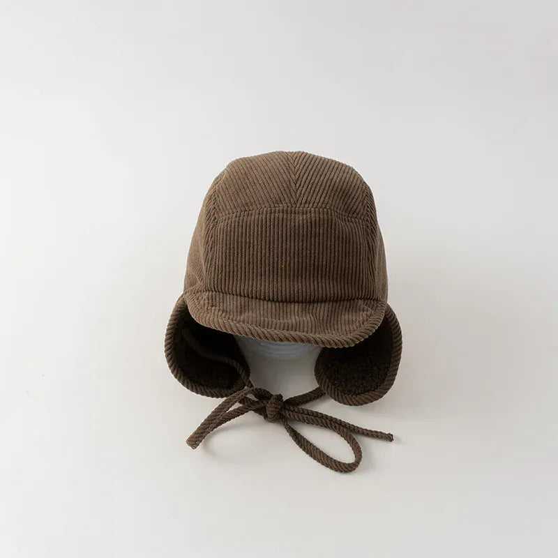 ベビー用帽子 Coffee / 48-52cm キッズ帽子 ボアフリース/コーデュロイ耳付きフライングハットキャップ【mh0007947】
