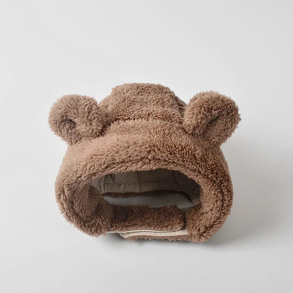 ベビー用帽子 Coffee / M (3-8Y) ベビーキッズ帽子 くま耳付きボアフリース防寒帽子ハット【mh0008633】