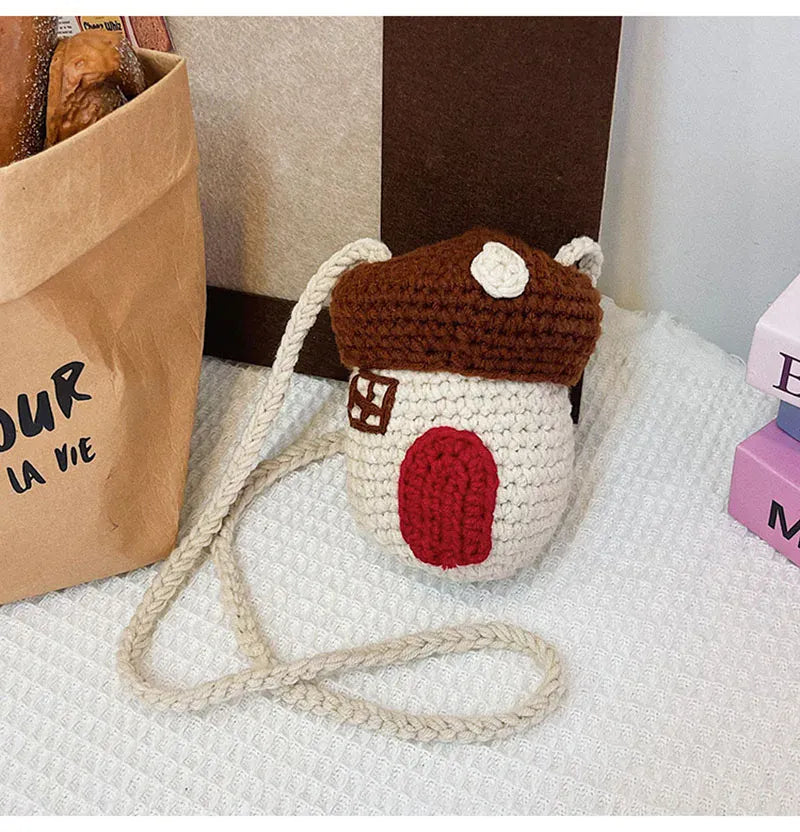 メッセンジャーバッグ Coffee キッズバッグ ニットポシェット きのこハウス家デザインメッセンジャーバッグ 鞄【mh0007713】