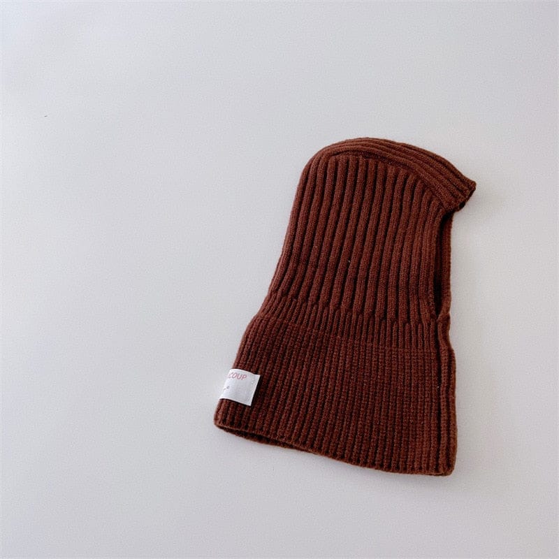 ベビー用帽子 coffee / One Size ベビー キッズ ニット フーディ スカーフ ボーダー 帽子 ネックウォーマー【mh0002796】