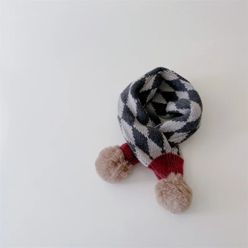 ネックウォーマー color 5 キッズマフラー ぽんぽん付きネックウォーマー アーガイルチェック ユニセックス 男の子 女の子 子供服【mh0003397】