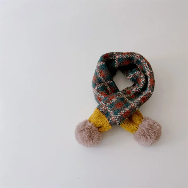 ネックウォーマー color 6 キッズマフラー ぽんぽん付きネックウォーマー アーガイルチェック ユニセックス 男の子 女の子 子供服【mh0003397】