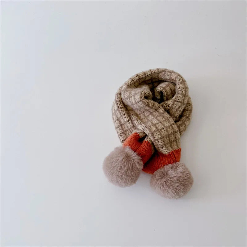 ネックウォーマー color 7 キッズマフラー ぽんぽん付きネックウォーマー アーガイルチェック ユニセックス 男の子 女の子 子供服【mh0003397】